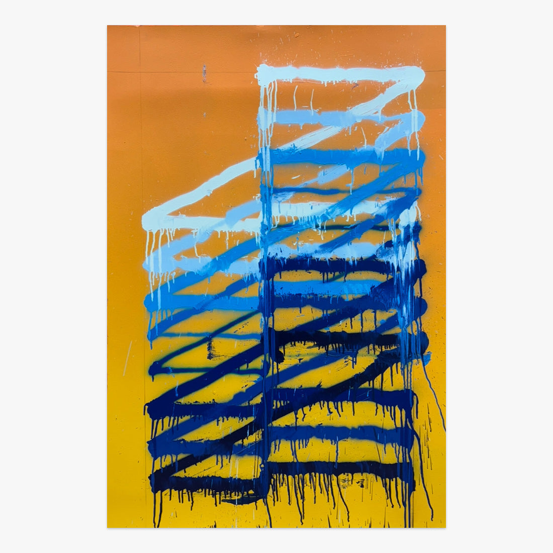Jason REVOK Instrument_exc(Frame_Drag)_4_5/25_Blu/Yl abstract painting in blue, yellow, and white