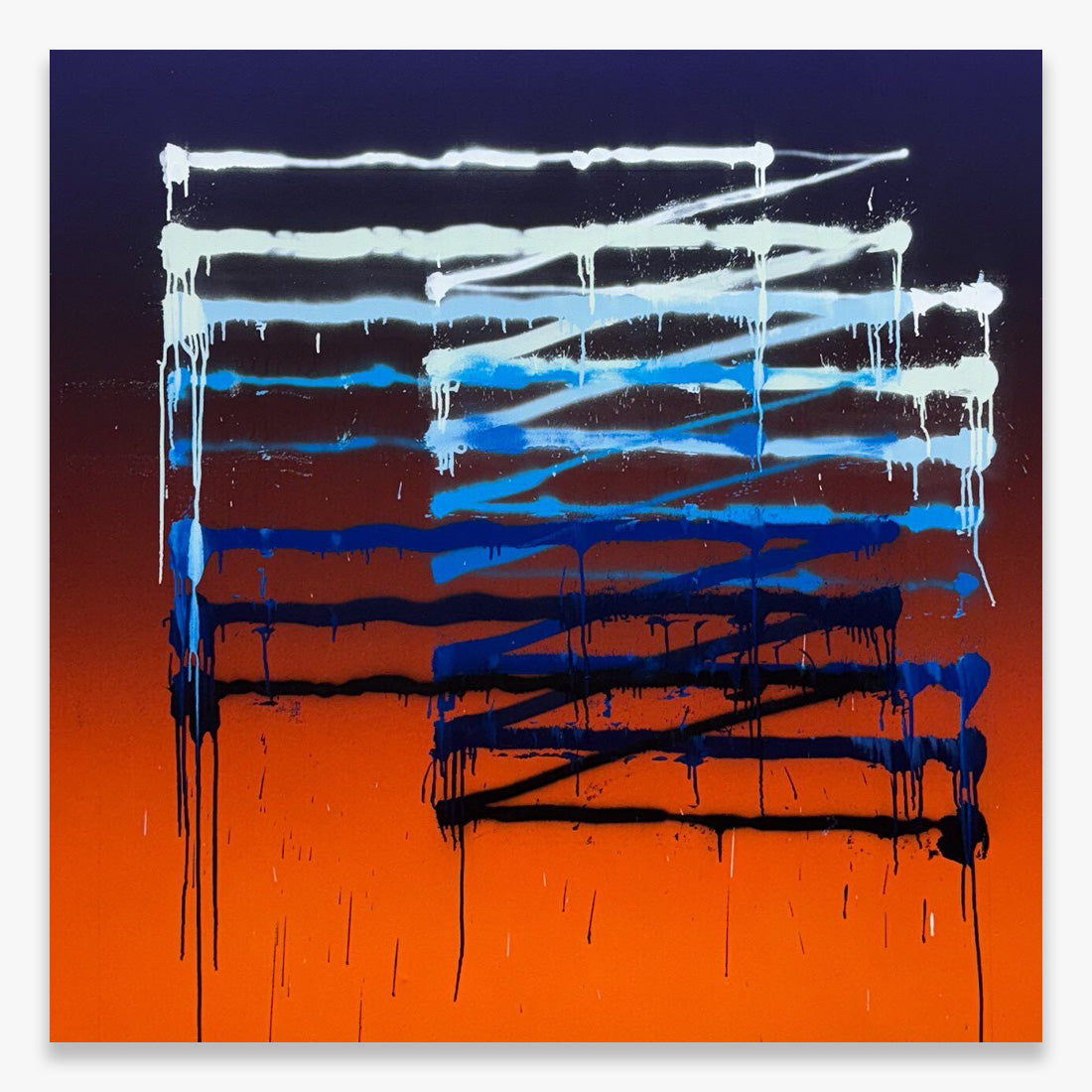Instrument_exc(Frame_Drag)_1_5/25_Blu/Or/Vio by Jason REVOK abstract painting in blue, orange, and black