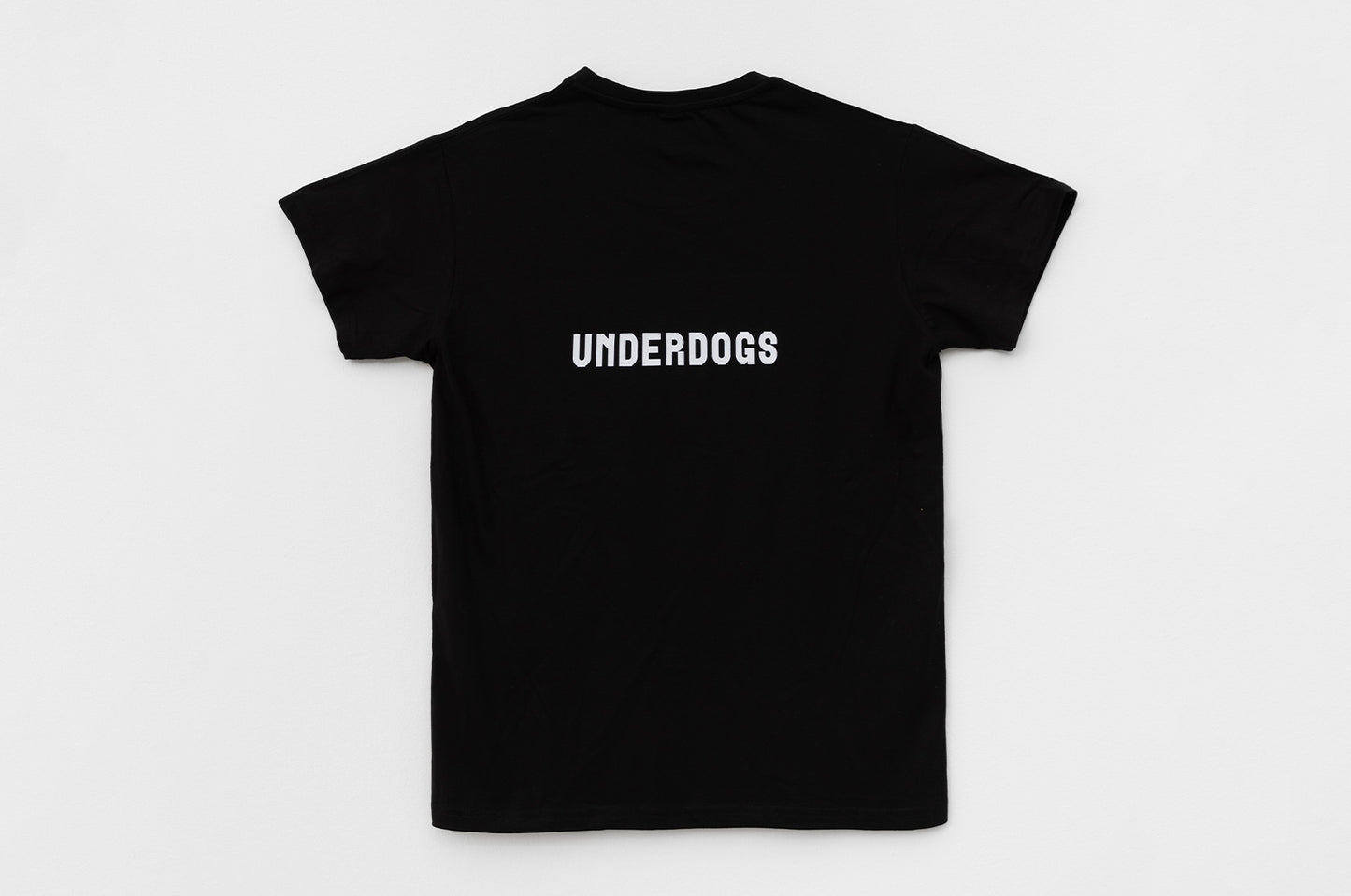 Back view of the black Underdogs 100% cotton T-shirt with Underdogs logo