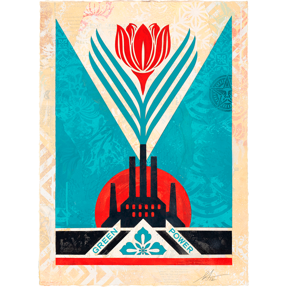 Buy the Green Power Factory Blue artwork by Shepard Fairey now at Underdogs