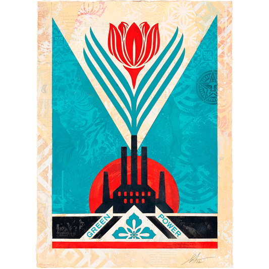 Buy the Green Power Factory Blue artwork by Shepard Fairey now at Underdogs