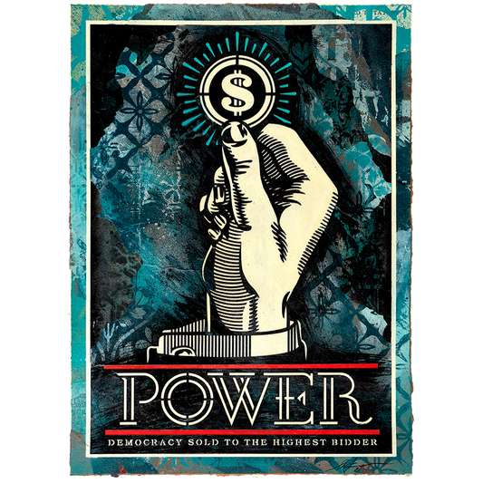 Limited edition Power Bidder Light Blue piece by Shepard Fairey available at Underdogs