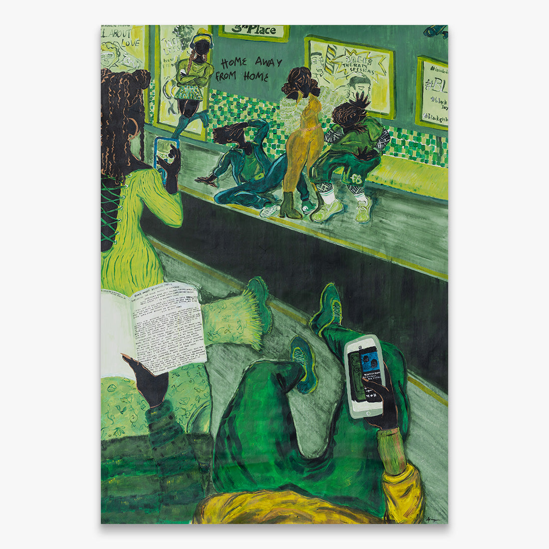 Original artwork by Sara Fonseca da Graça, 2026. “F*** the algorithm knows I’m black #IYKYK #LWB” acrylic and mixed media on canvas (65 × 65 cm). Unique contemporary figurative painting.