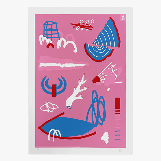 The Jaunt #058 by Boicut – three-colour screen print with abstract symbols on pink background