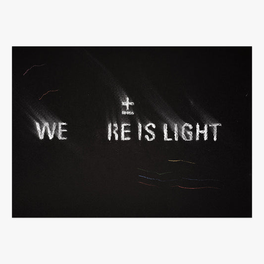 The shadow of what we were #56 by ±MaisMenos±, mixed-media artwork with glowing text and abstract light effects.