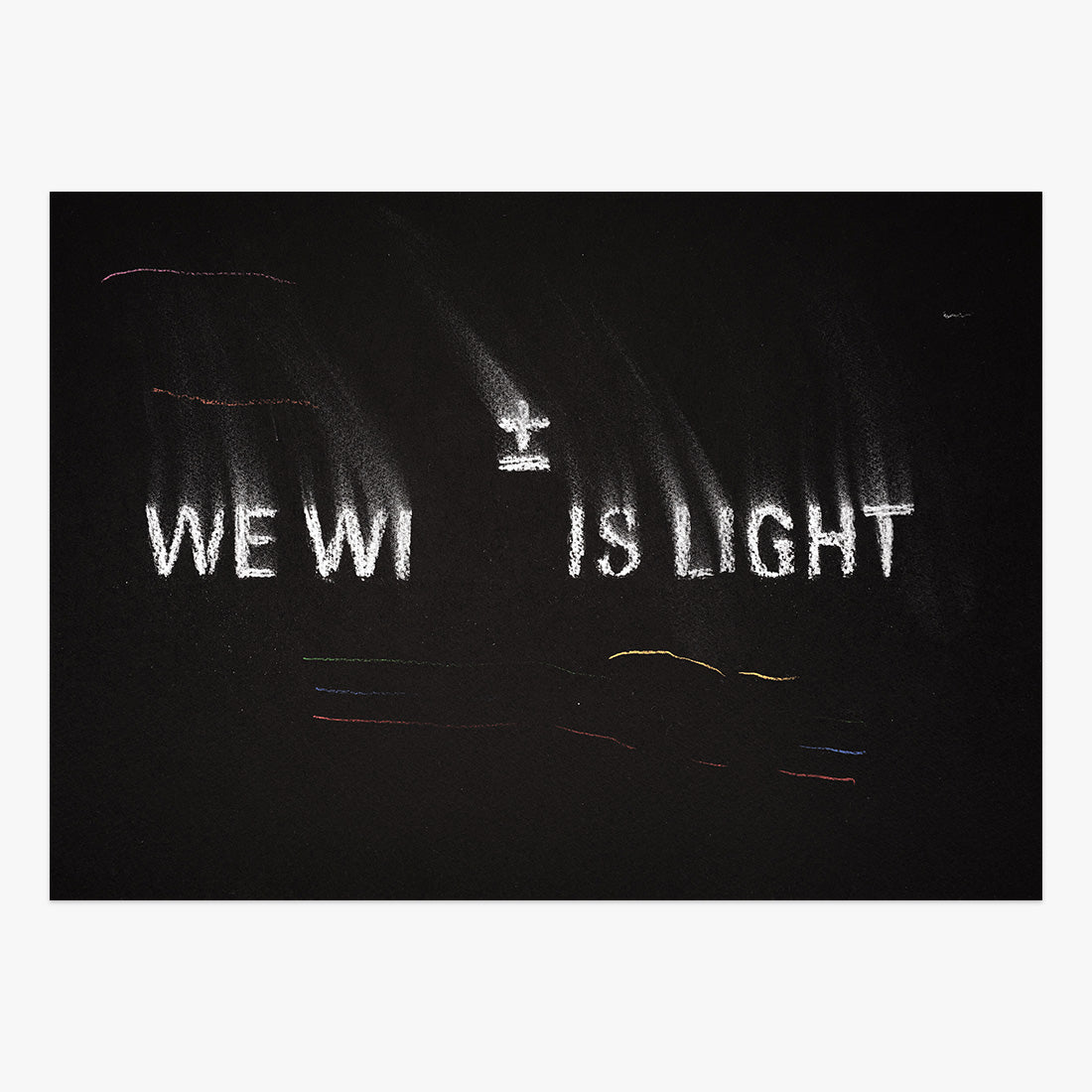 The shadow of what we were #58 by ±MaisMenos±, mixed-media artwork with glowing text and abstract light effects.