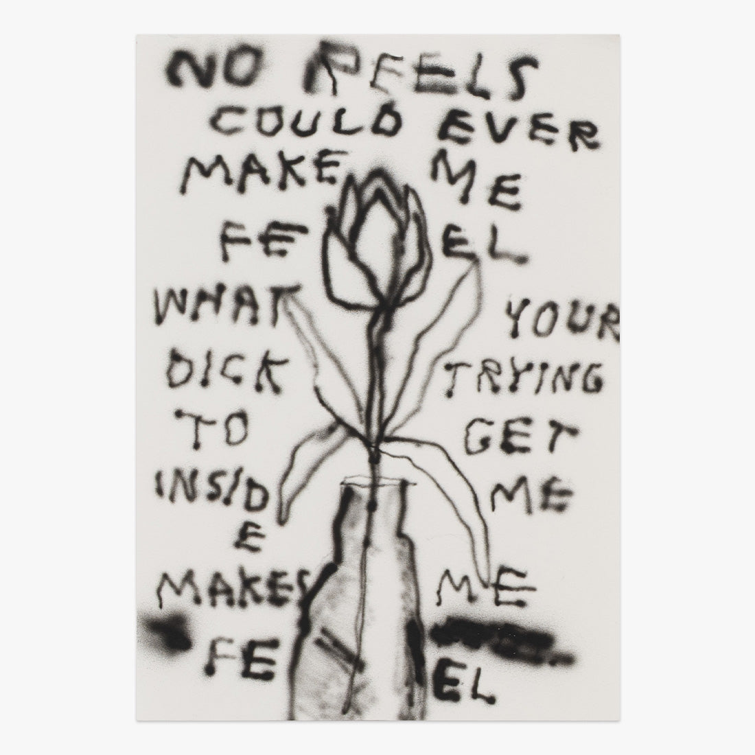 Flower Shop by Wasted Rita, mixed-media artwork with handwritten text and flower drawing on paper at Underdogs Gallery