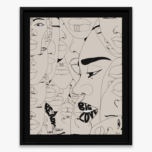 The Return Door 011 by Dino D’Santiago, India ink artwork on cardstock, abstract faces composition with text detail, 2024, Underdogs Gallery