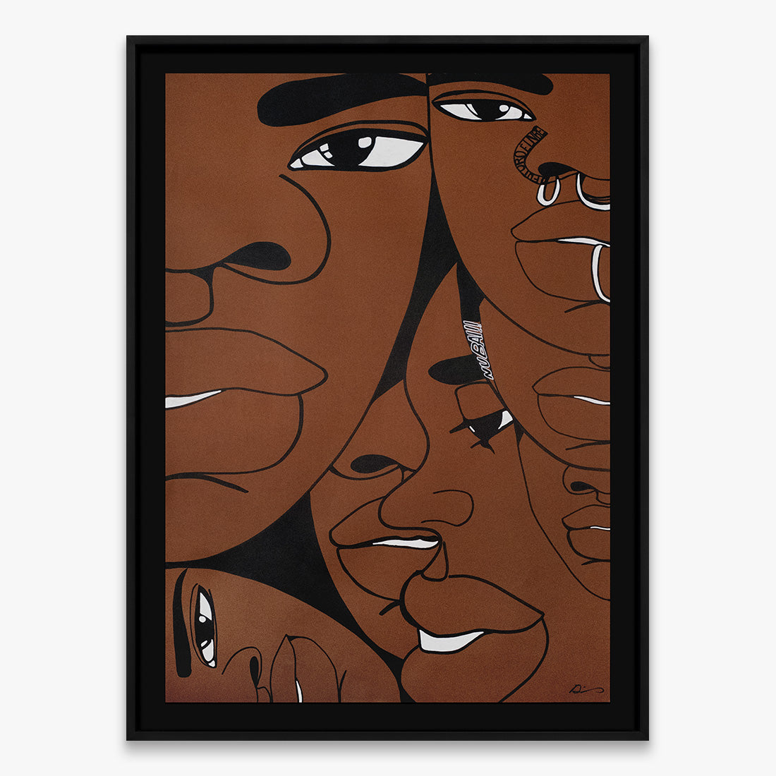 Main image: “The Return Door 019" by Dino D’Santiago, India ink artwork on cardstock, abstract faces composition, 2024, Underdogs Gallery