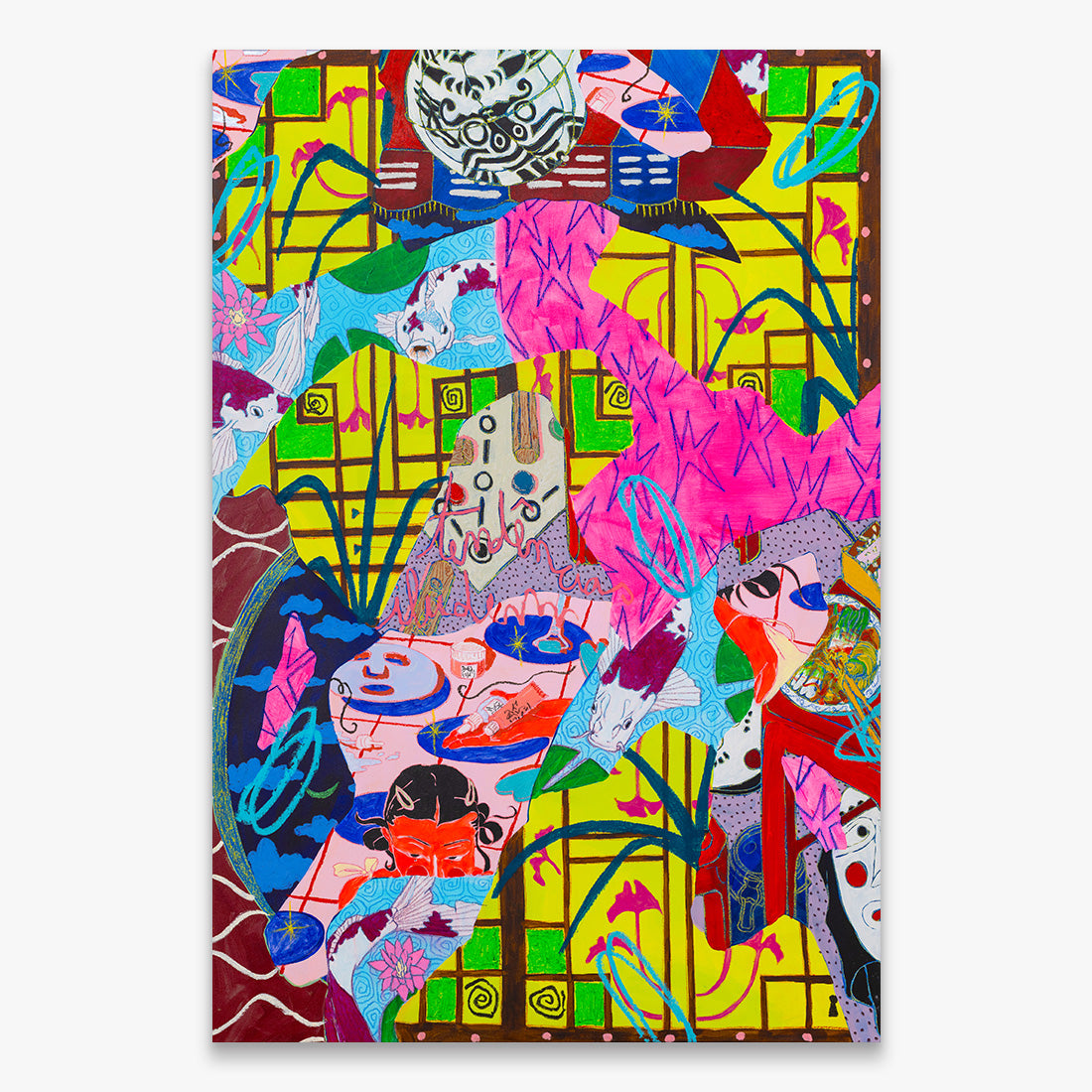 Rótulo cultural by Ana Malta – acrylic, soft pastel and oil bar on canvas, contemporary artwork, Underdogs Gallery