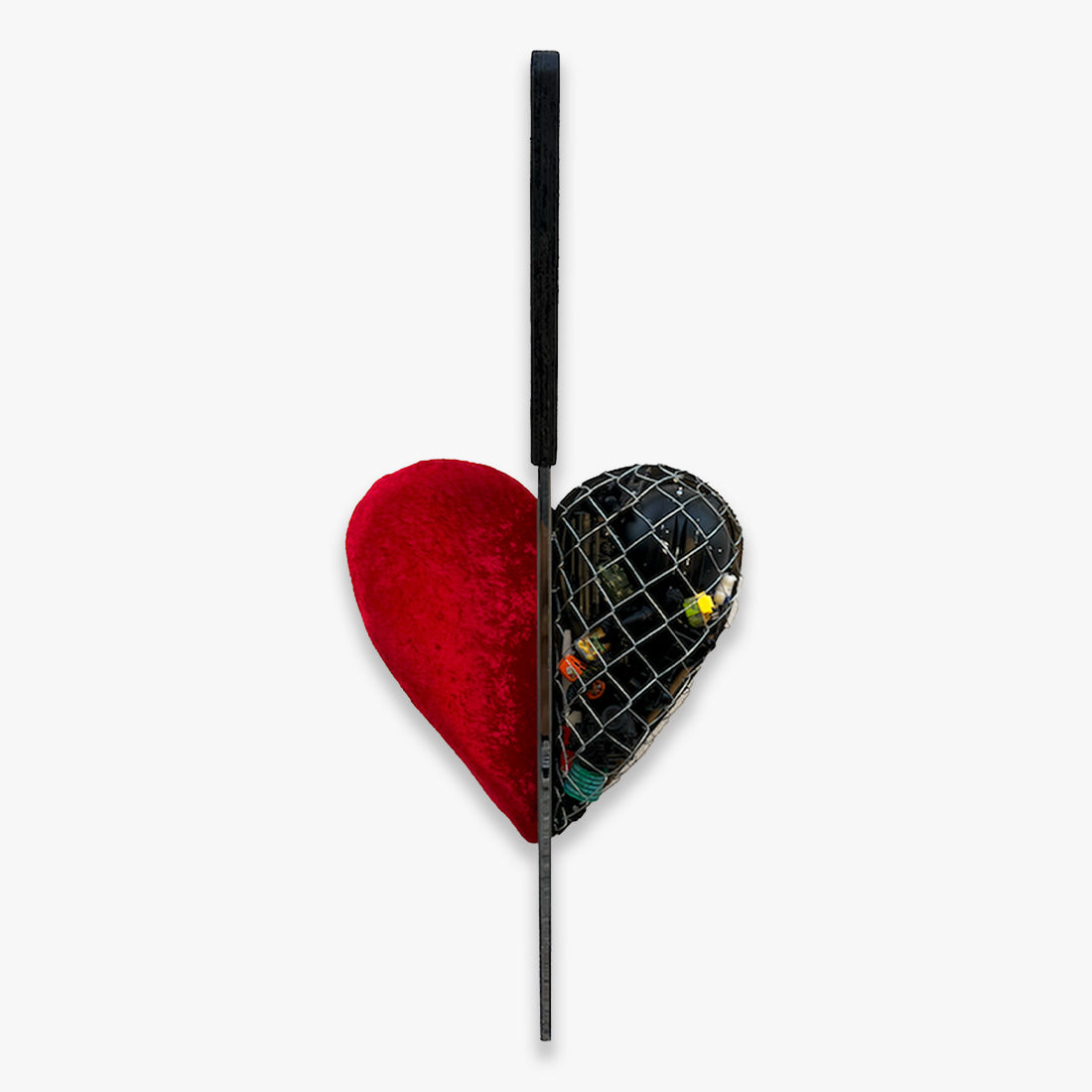 TRUTH sculpture by Fiumani heart-shaped mixed media artwork recycled materials Underdogs Gallery unique piece