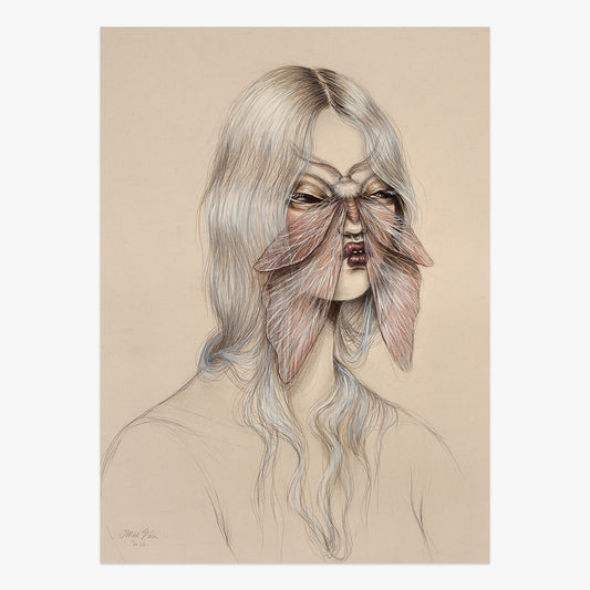 Miss Van Presence of Wonder IV mixed media portrait artwork on paper featuring a surreal female figure