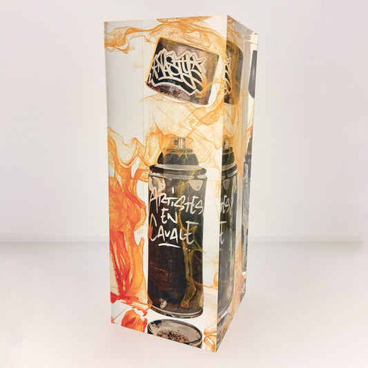 Nasty Inclusion 1 spray can and resin sculpture featuring embedded graffiti spray can artwork