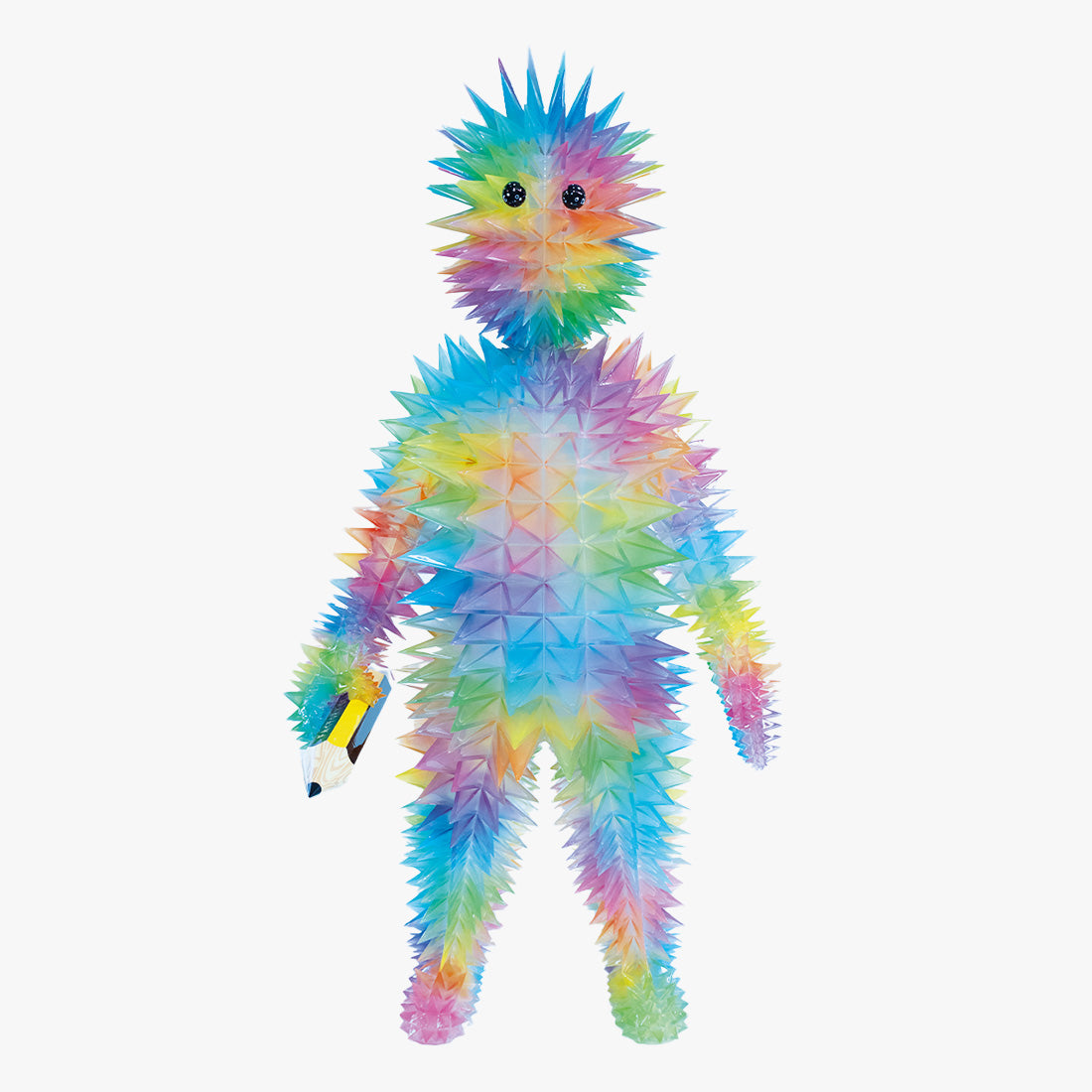 Okuda San Miguel Spiked Cyborg colorful geometric sculpture with rainbow tones and spiked details