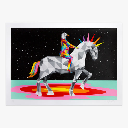 Limited edition Rainbow Rider piece by Okuda San Miguel available at Underdogs