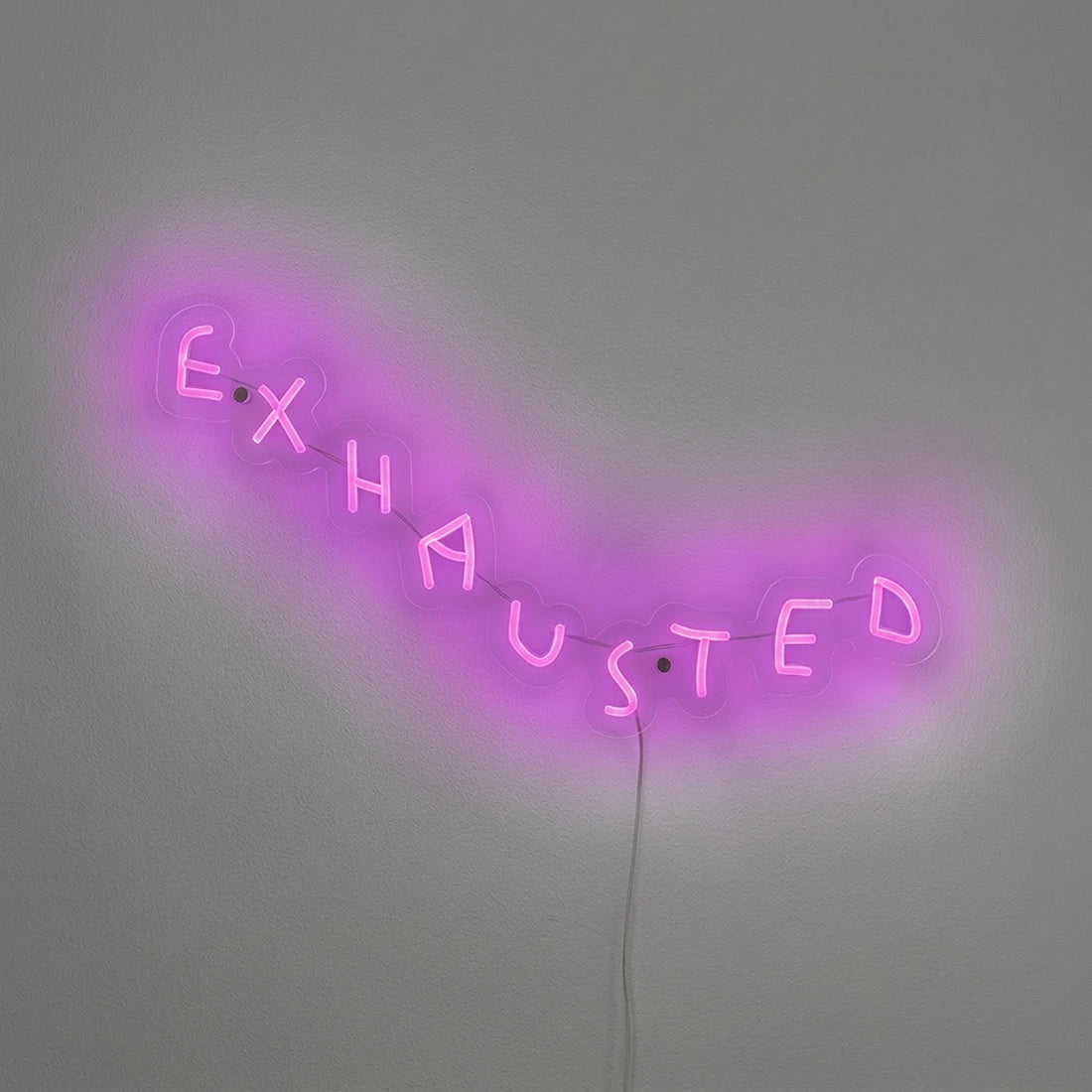 EXHAUSTED contemporary neon artwork by Wasted Rita in pink light