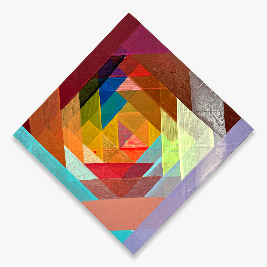 Maya Hayuk Untitled 2025 geometric acrylic artwork on baltic birch in vibrant multicolor tones
