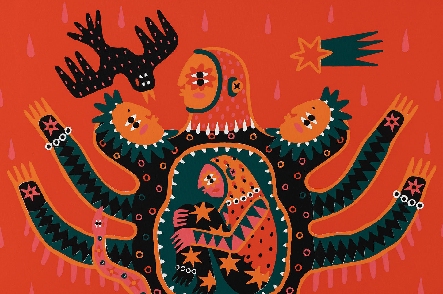 Casca artwork detail by Amanda Lobos colourful screen print character Underdogs Gallery limited edition