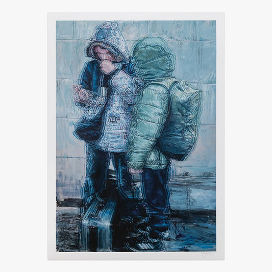 “The Travellers” by Fintan Magee, depicting two blue-toned figures carrying backpacks, 2026