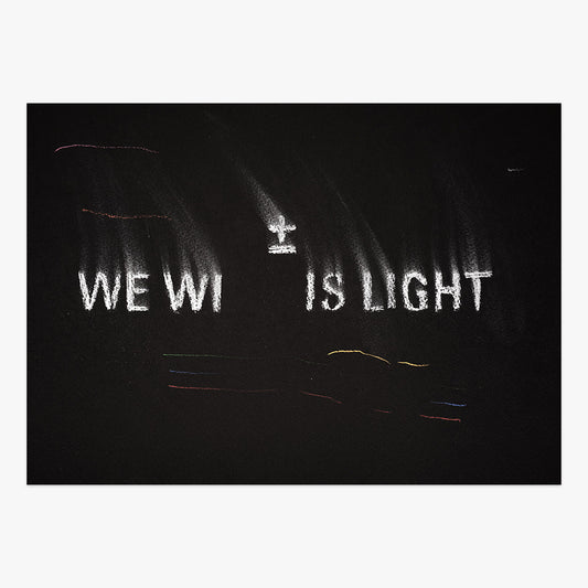 The shadow of what we were #58 by ±MaisMenos±, mixed-media artwork with glowing text and abstract light effects.