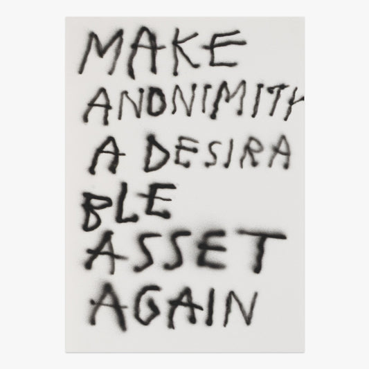 $147,000 per Kilogram by Wasted Rita, mixed-media artwork with bold handwritten text on paper at Underdogs Gallery