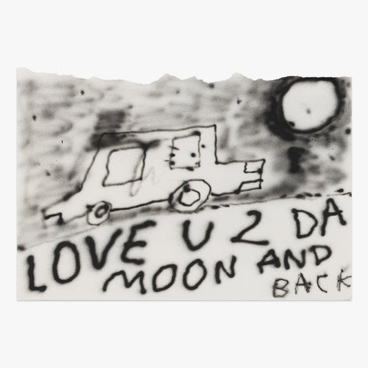 Where I Belong by Wasted Rita, mixed-media artwork with car drawing, handwritten text, and moon illustration on paper at Underdogs Gallery