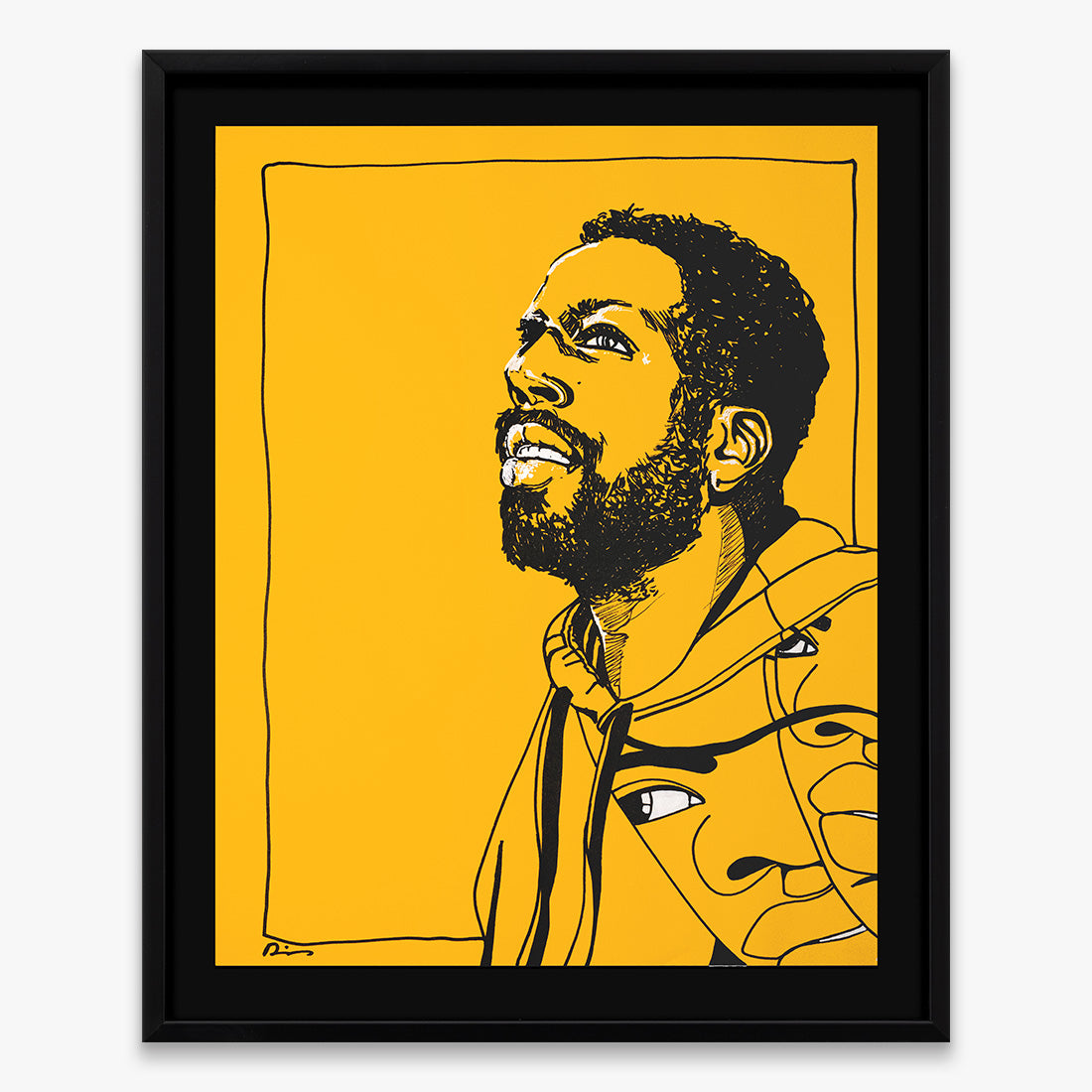 The Return Door 004 by Dino D’Santiago, India ink artwork on cardstock, portrait composition in yellow tones, 2024, Underdogs Gallery