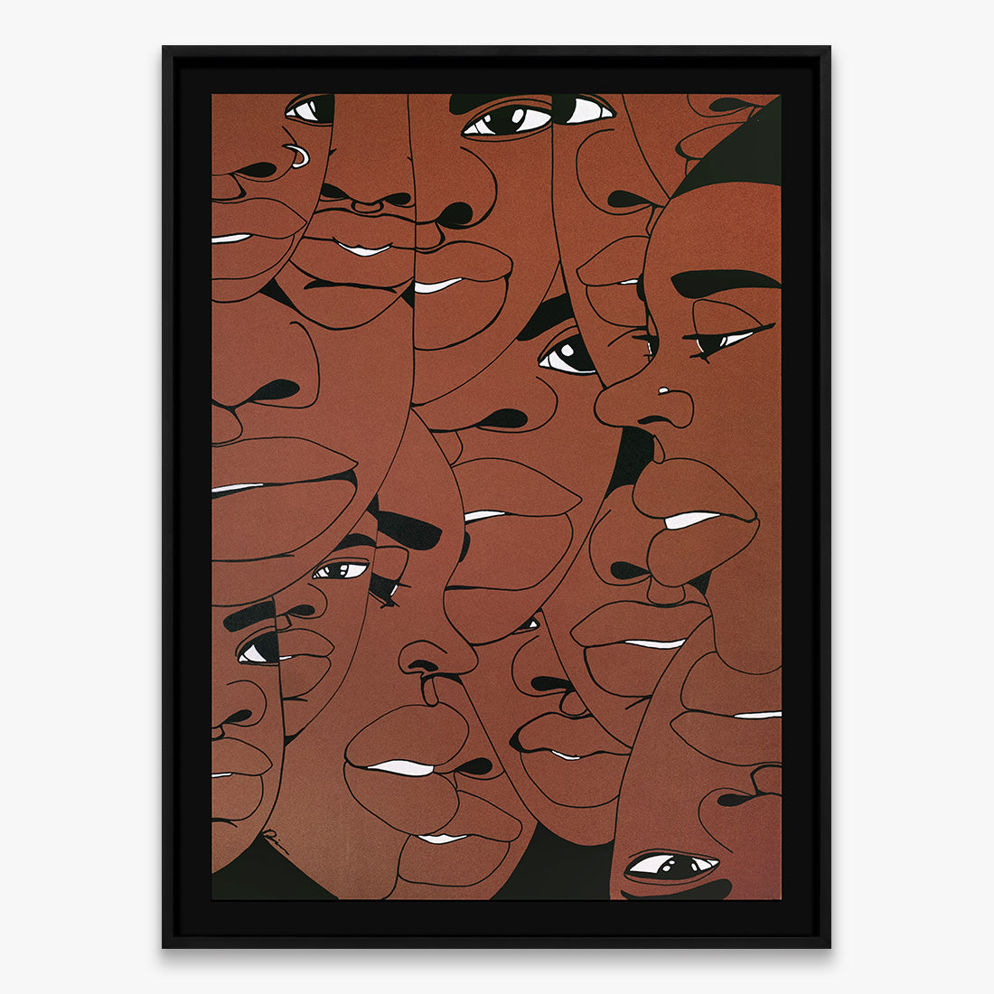 The Return Door 027 by Dino D’Santiago, India ink artwork on cardstock, abstract faces composition in deep brown tones, 2024, Underdogs Gallery