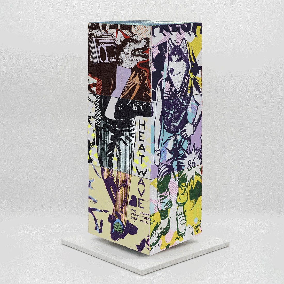 Lucky Heat Wave by FAILE, sculpture edition 10, silkscreen-printed wooden cubes on white steel base, 2026