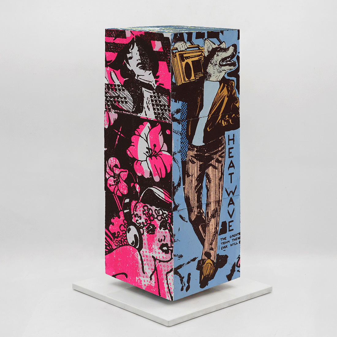 Lucky Heat Wave by FAILE, sculpture edition 2, silkscreen-printed wooden cubes on white steel base, 2026