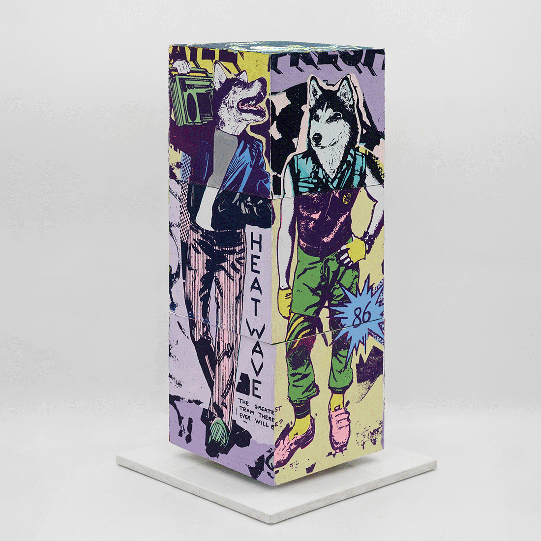 Lucky Heat Wave by FAILE, sculpture edition 5, silkscreen-printed wooden cubes on white steel base, 2026