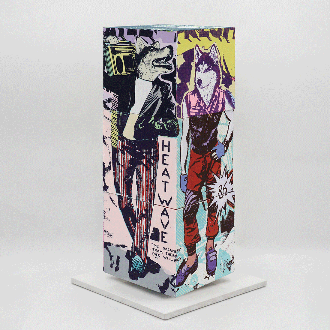 Lucky Heat Wave by FAILE, sculpture edition 7, silkscreen-printed wooden cubes on white steel base, 2026