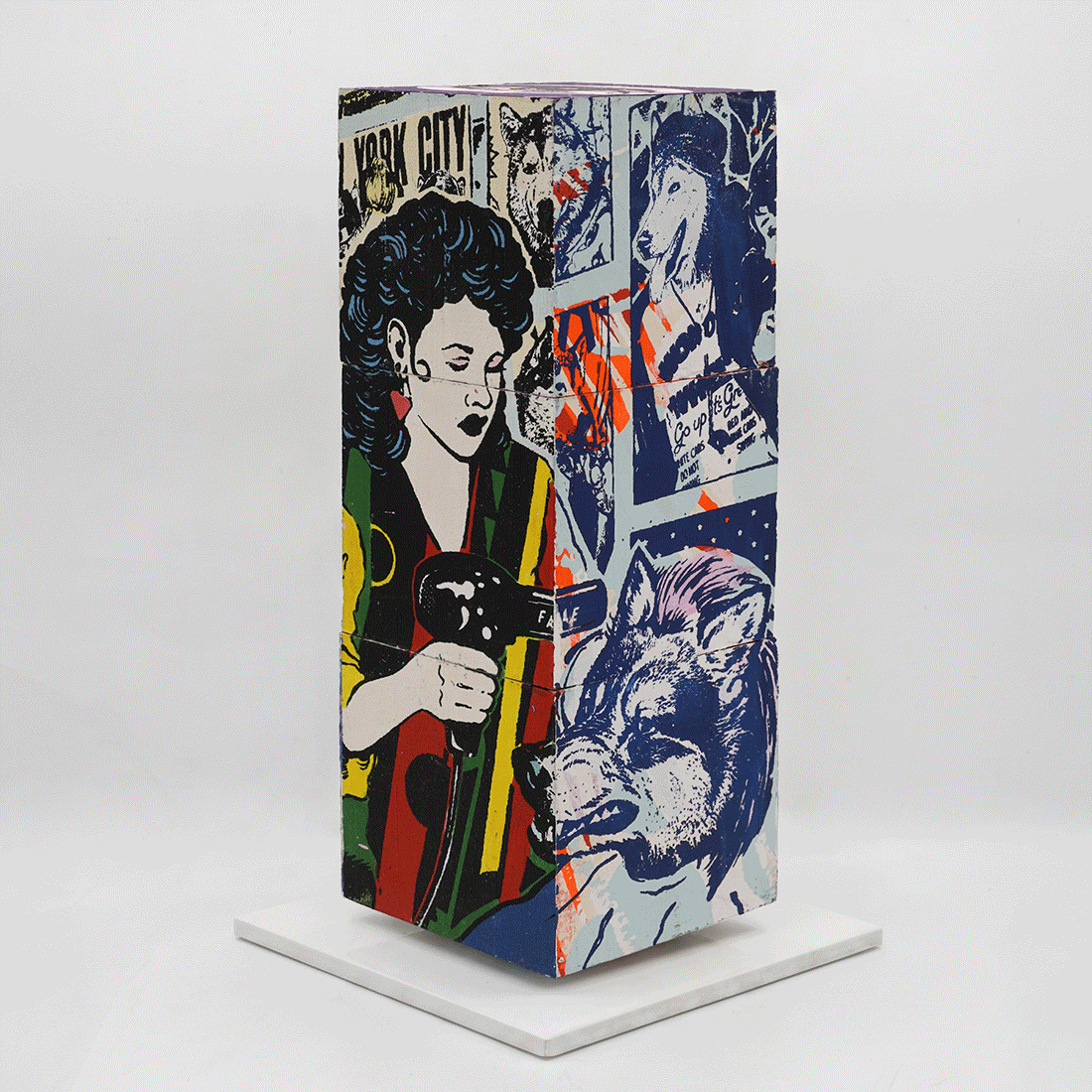 Mad For You by FAILE, sculpture edition 11, silkscreen-printed wooden cubes on white steel base, 2026