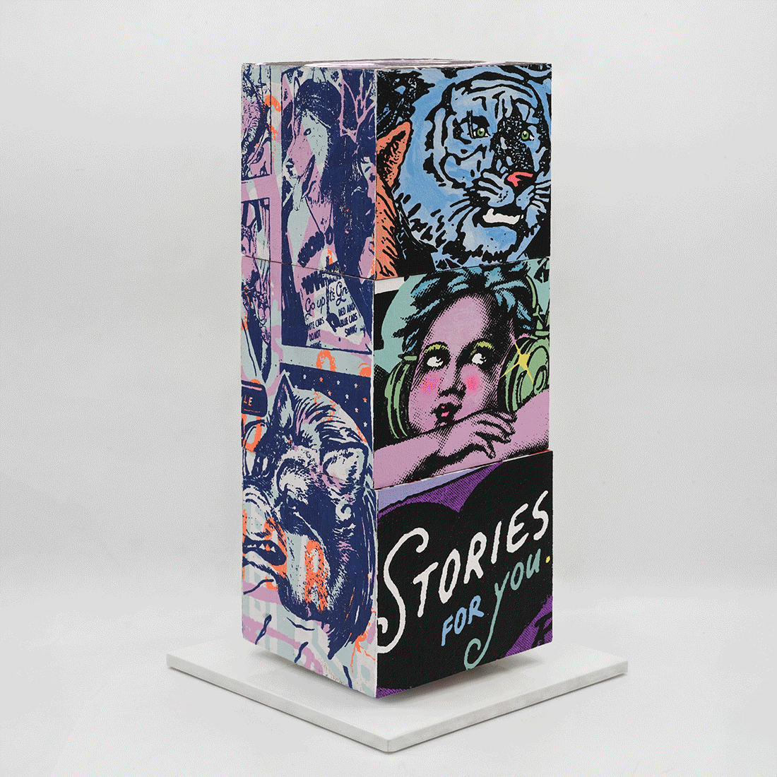 Mad For You by FAILE, sculpture edition 13, silkscreen-printed wooden cubes on white steel base, 2026