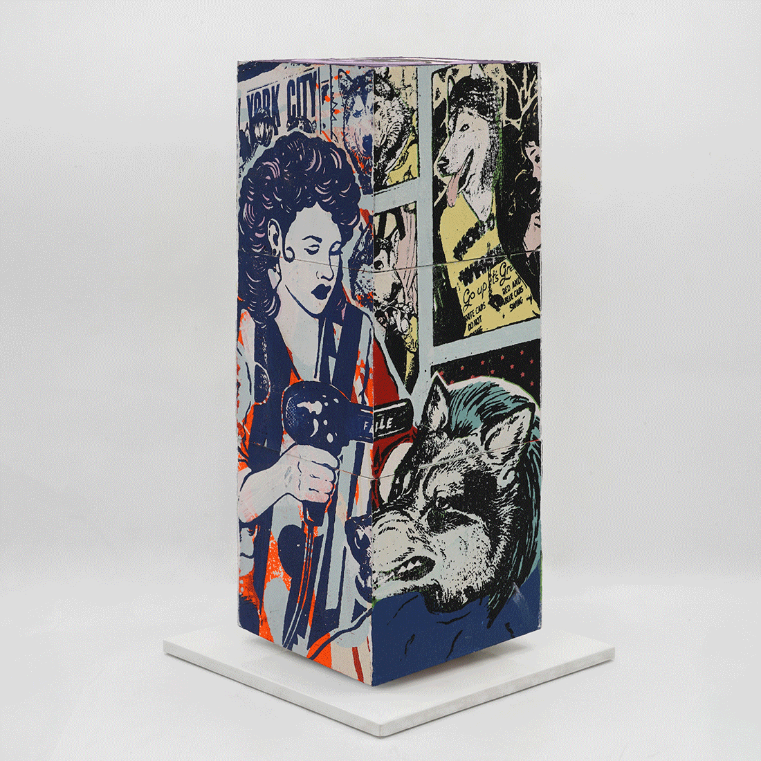 Mad For You by FAILE, sculpture edition 14, silkscreen-printed wooden cubes on white steel base, 2026