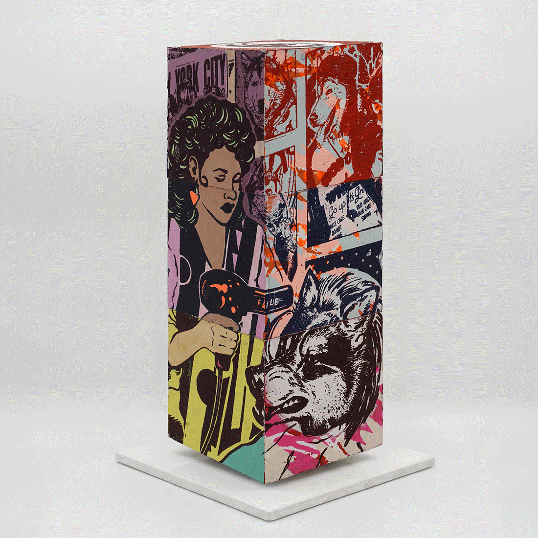 Mad For You by FAILE, sculpture edition 2, silkscreen-printed wooden cubes on white steel base, 2026