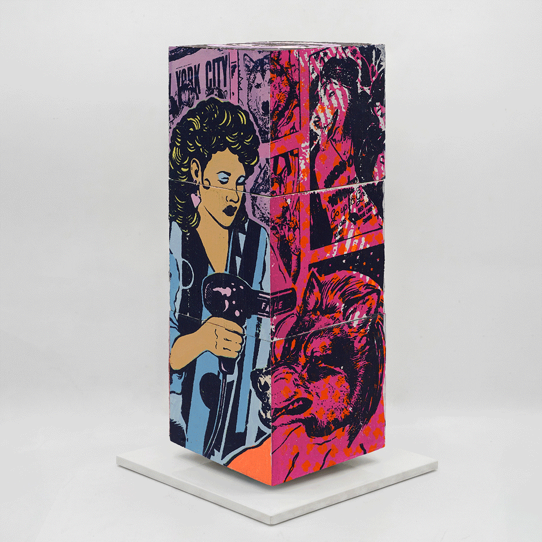 Mad For You by FAILE, sculpture edition 4, silkscreen-printed wooden cubes on white steel base, 2026