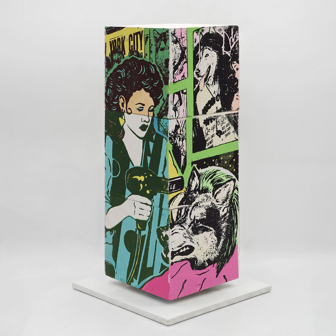 Mad For You by FAILE, sculpture edition 7, silkscreen-printed wooden cubes on white steel base, 2026