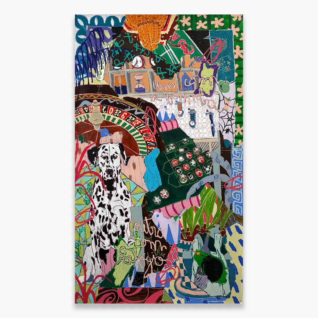 Boa menina má mulher by Ana Malta, colorful contemporary mixed media painting with expressive figures, layered patterns, and vibrant abstract details created with acrylic, soft pastel and oil bar on canvas, 2024, Underdogs Gallery