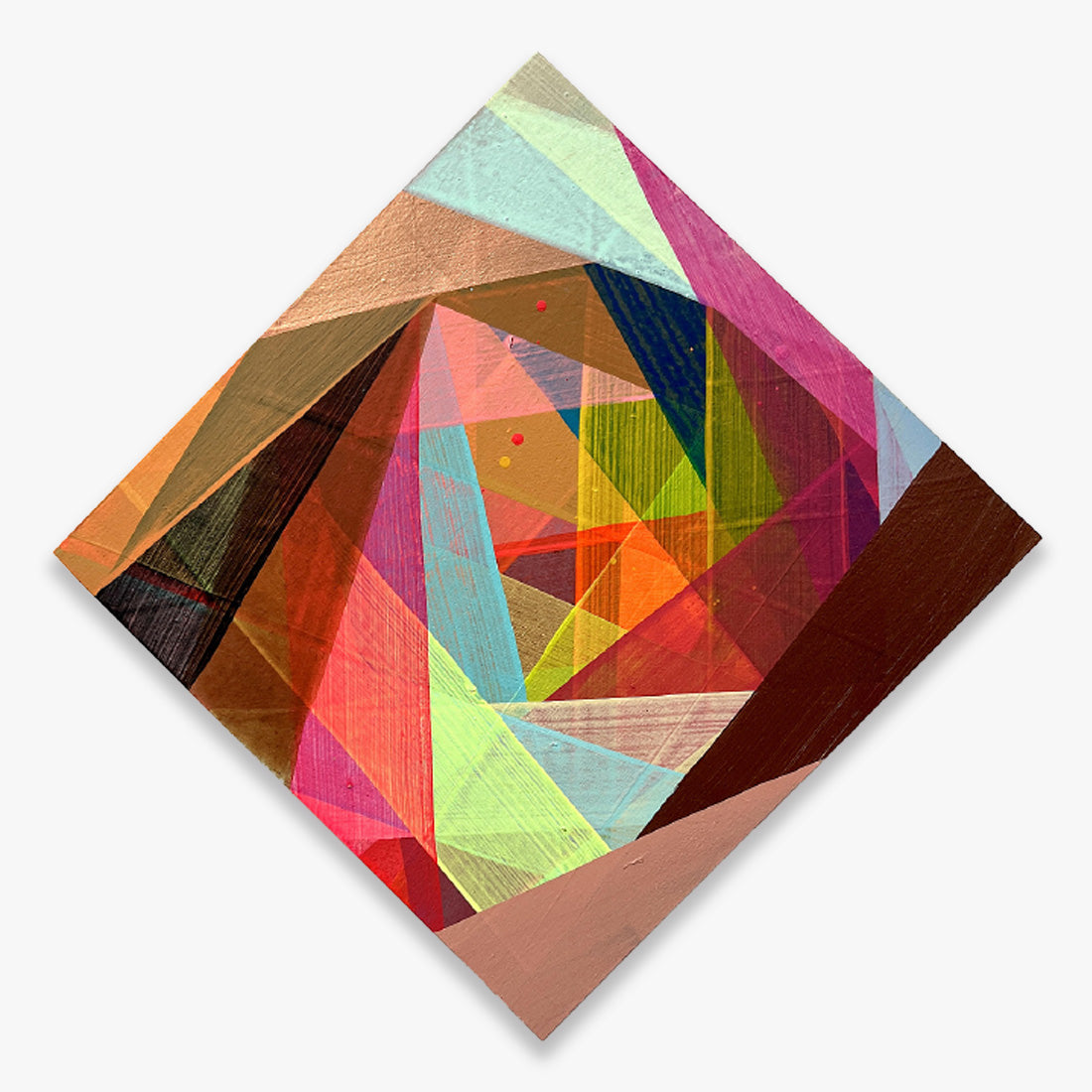Untitled by Maya Hayuk, abstract geometric painting with layered colorful translucent shapes on baltic birch panel, unique artwork from 2025 at Underdogs Gallery