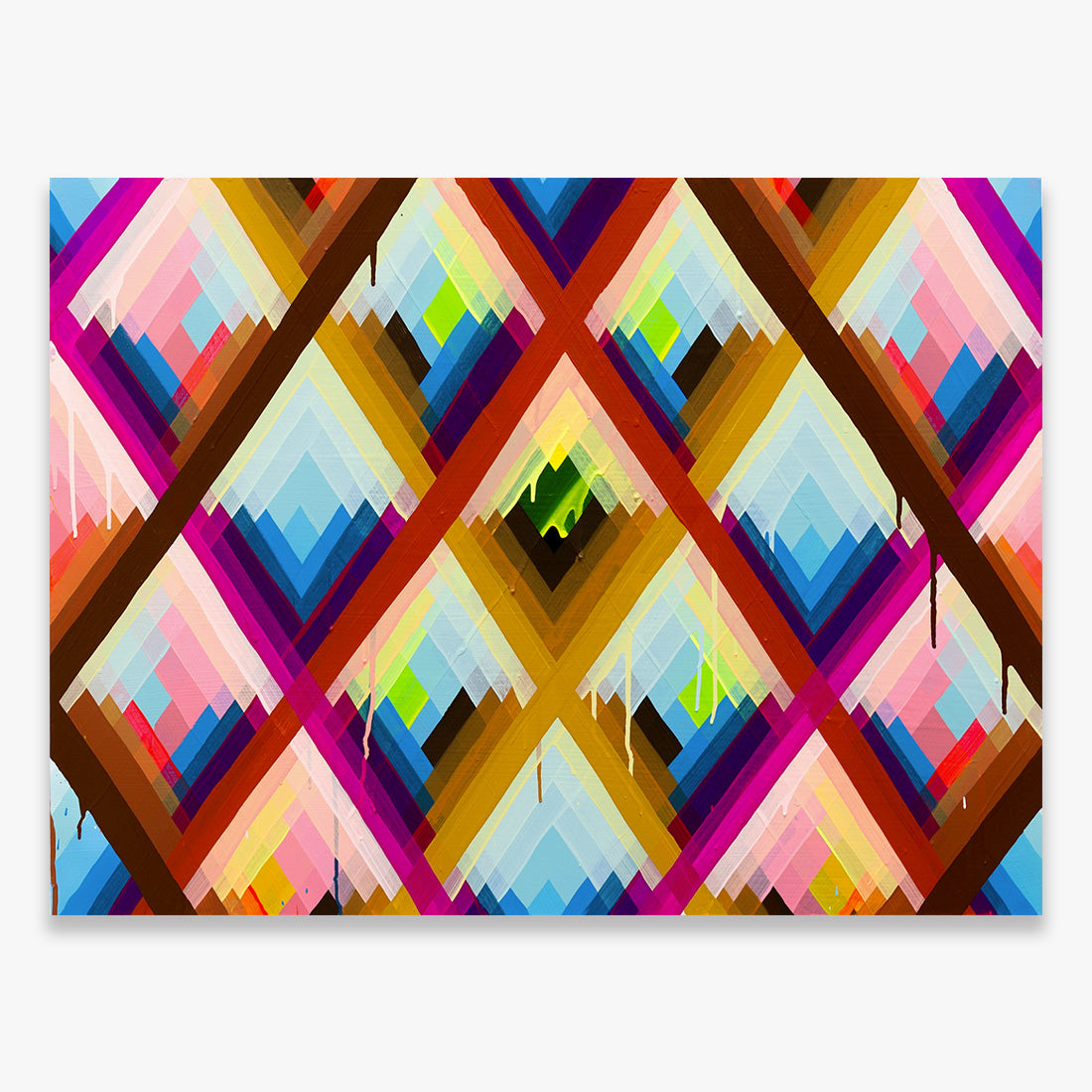 Untitled by Maya Hayuk, abstract geometric painting with colorful layered diamond patterns and vibrant gradients on baltic birch panel, contemporary artwork from 2024 at Underdogs Gallery