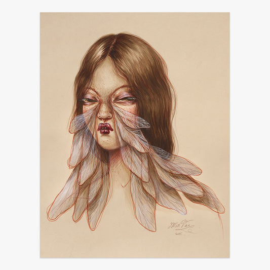 Miss Van Presence of Wonder II mixed media portrait artwork on paper featuring a surreal female figure