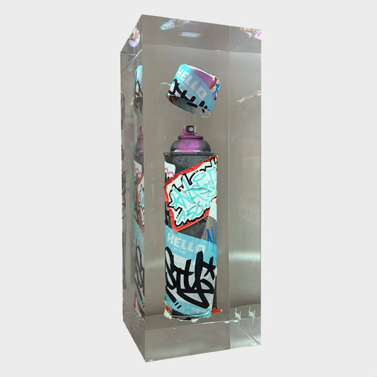 Nasty Inclusion 3 spray can and resin sculpture featuring embedded graffiti spray can artwork