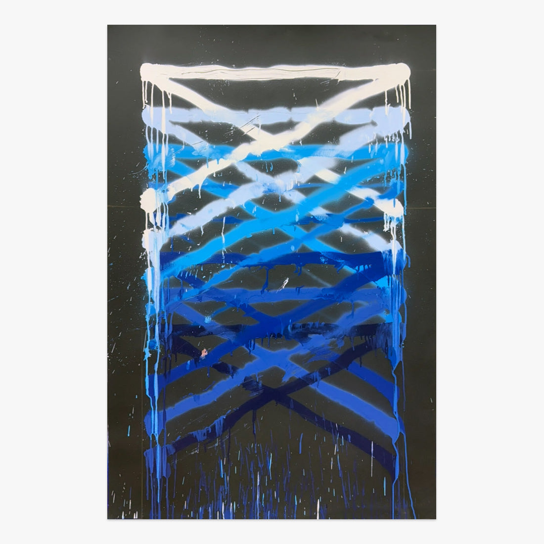 Jason REVOK Instrument_exc(Frame_Drag)_3_5/25_Blu/Blk abstract painting in blue, black, and white