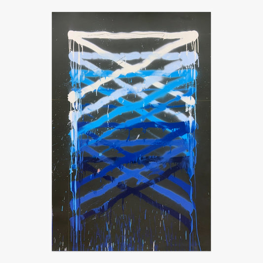 Jason REVOK Instrument_exc(Frame_Drag)_3_5/25_Blu/Blk abstract painting in blue, black, and white
