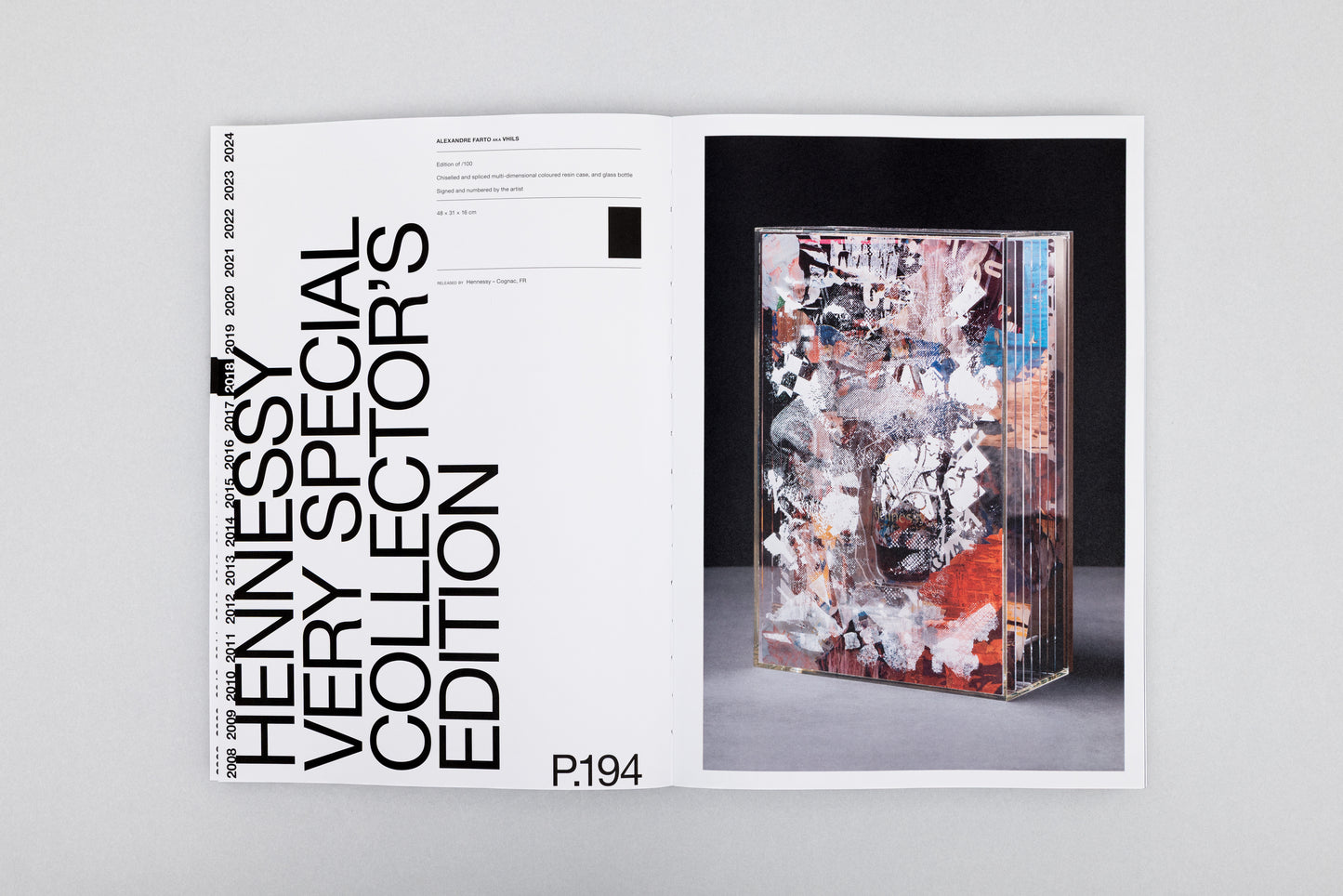 Page layout from The Complete Editions 2008–2024 book by Vhils, Underdogs Gallery