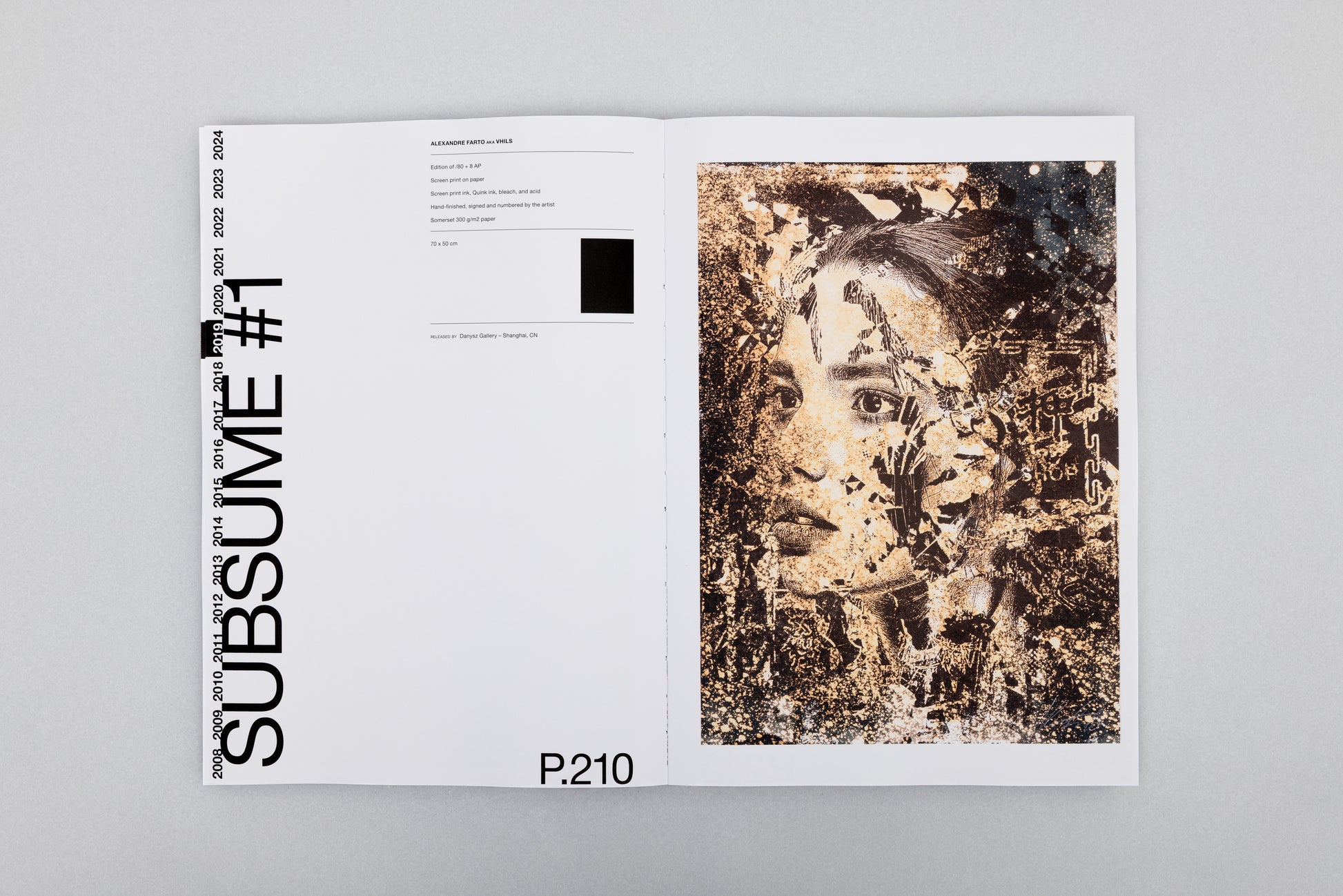 Interior spread from The Complete Editions 2008–2024 book by Vhils, Underdogs Gallery