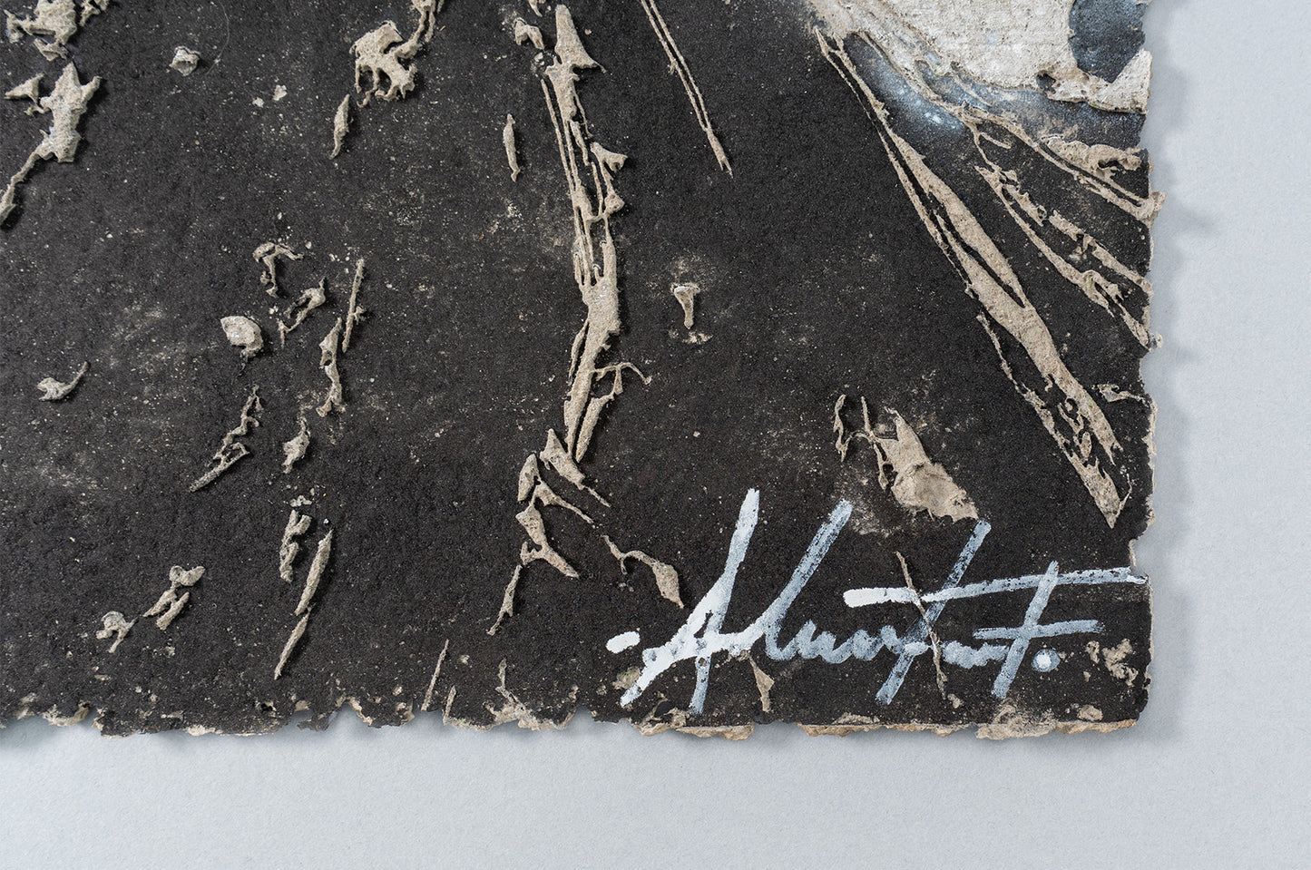 Signature detail of Lexicon by Vhils – papier-mâché artwork, Underdogs Gallery