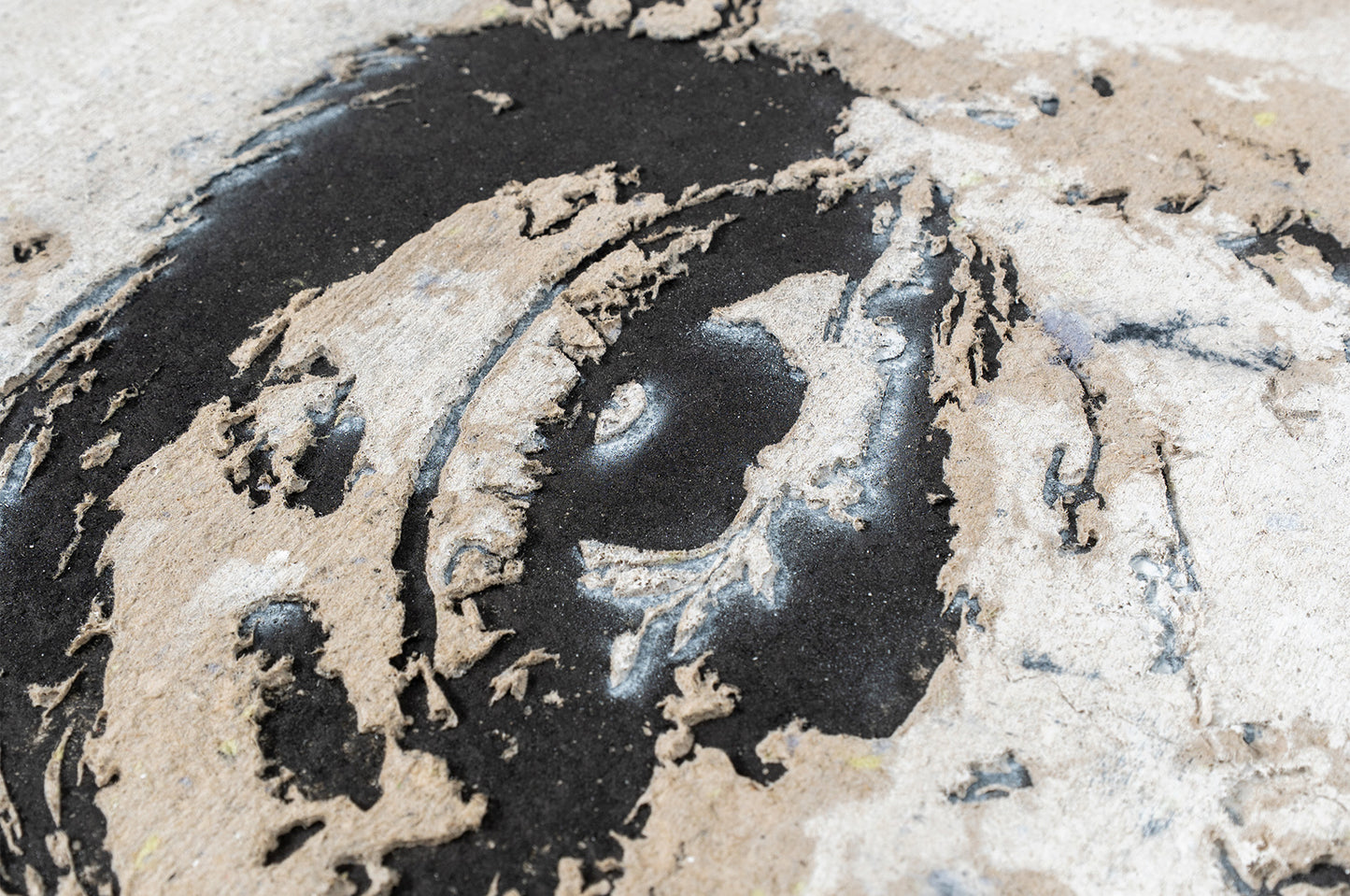 Texture detail of Lexicon by Vhils – papier-mâché artwork, Underdogs Gallery