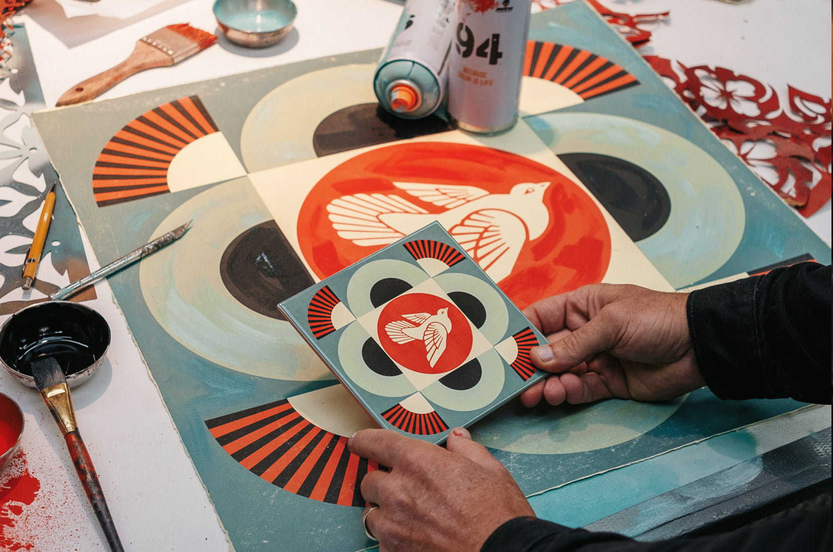 Geometric Dove (Black) - Shepard Fairey